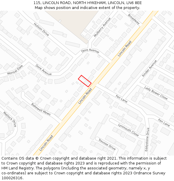 115, LINCOLN ROAD, NORTH HYKEHAM, LINCOLN, LN6 8EE: Location map and indicative extent of plot