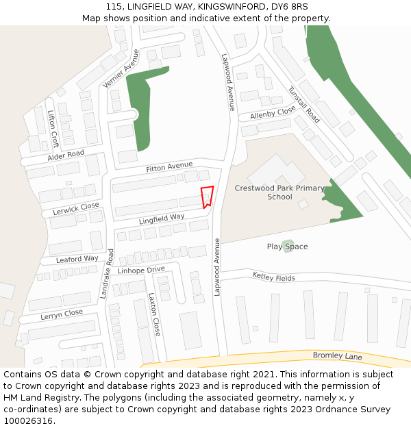 115, LINGFIELD WAY, KINGSWINFORD, DY6 8RS: Location map and indicative extent of plot