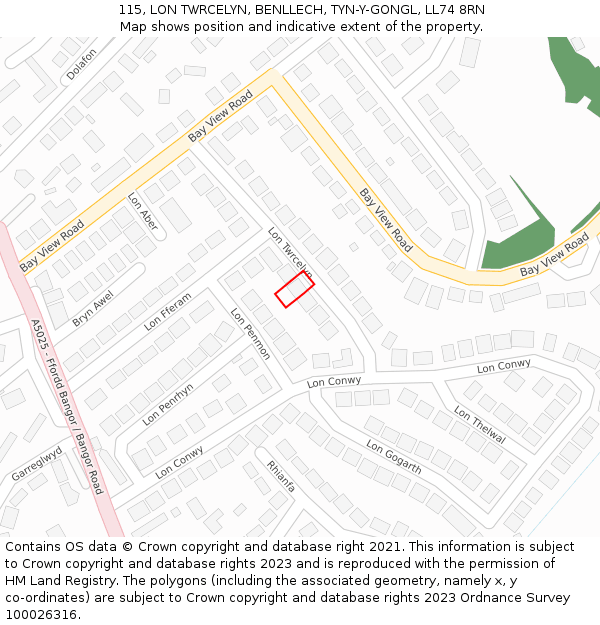 115, LON TWRCELYN, BENLLECH, TYN-Y-GONGL, LL74 8RN: Location map and indicative extent of plot