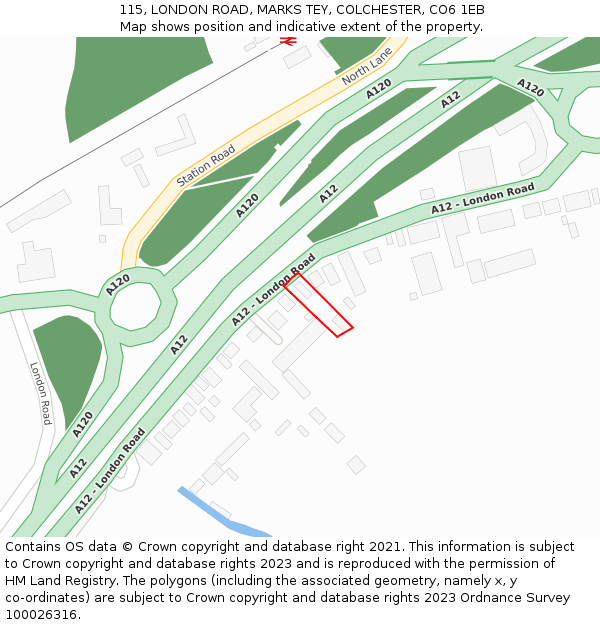 115, LONDON ROAD, MARKS TEY, COLCHESTER, CO6 1EB: Location map and indicative extent of plot