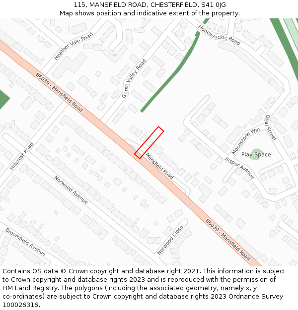 115, MANSFIELD ROAD, CHESTERFIELD, S41 0JG: Location map and indicative extent of plot