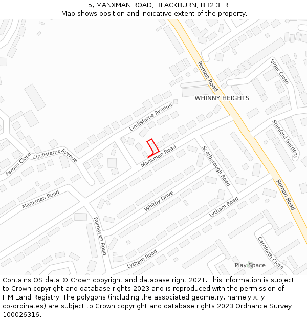 115, MANXMAN ROAD, BLACKBURN, BB2 3ER: Location map and indicative extent of plot