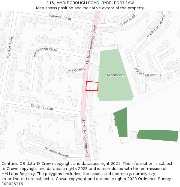 115, MARLBOROUGH ROAD, RYDE, PO33 1AW: Location map and indicative extent of plot