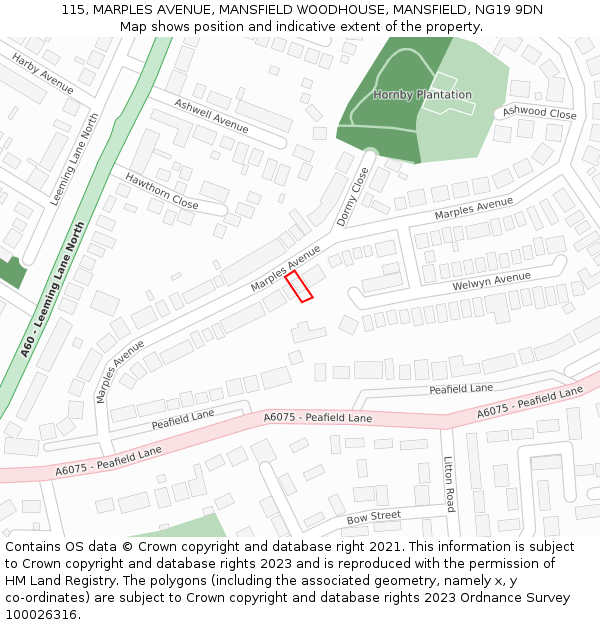 115, MARPLES AVENUE, MANSFIELD WOODHOUSE, MANSFIELD, NG19 9DN: Location map and indicative extent of plot