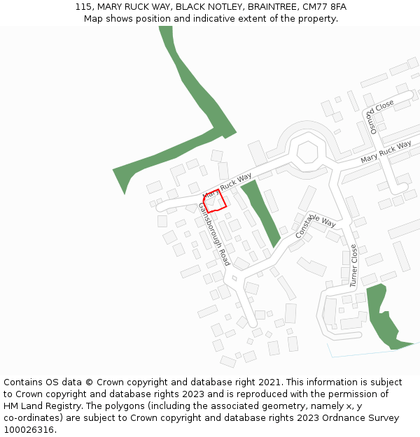 115, MARY RUCK WAY, BLACK NOTLEY, BRAINTREE, CM77 8FA: Location map and indicative extent of plot