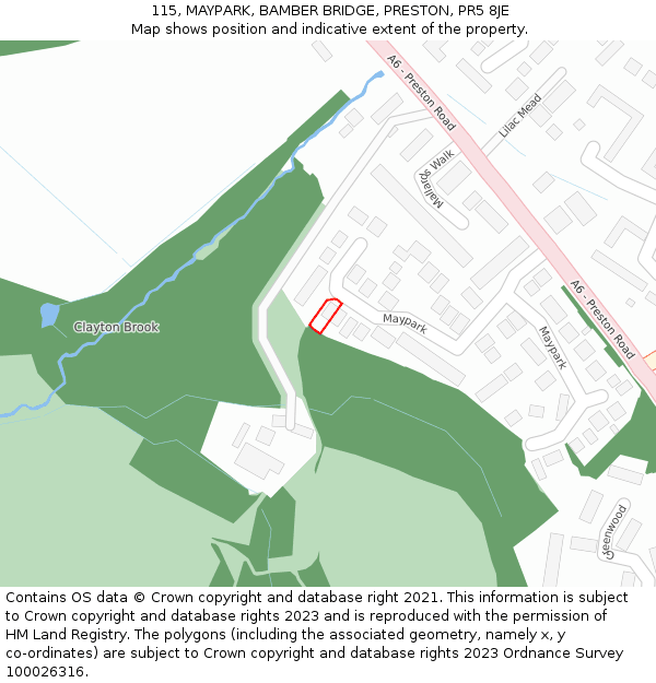 115, MAYPARK, BAMBER BRIDGE, PRESTON, PR5 8JE: Location map and indicative extent of plot