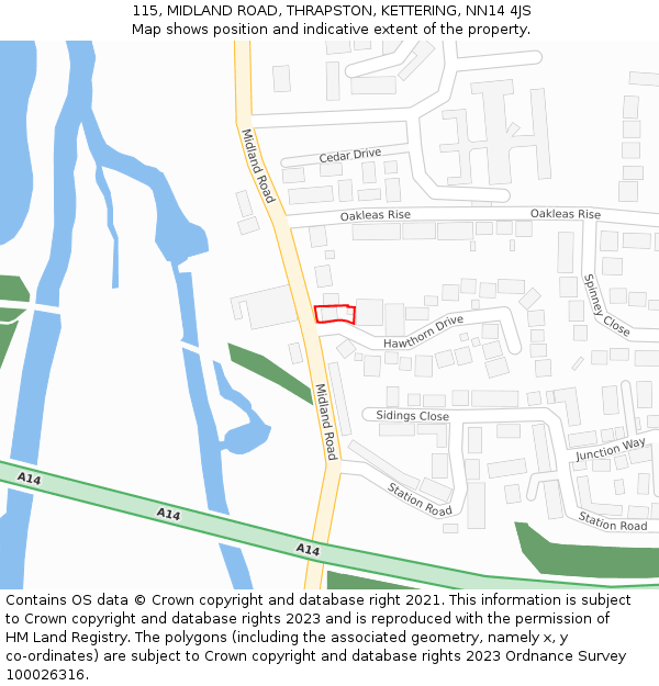 115, MIDLAND ROAD, THRAPSTON, KETTERING, NN14 4JS: Location map and indicative extent of plot