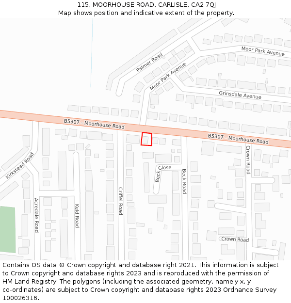 115, MOORHOUSE ROAD, CARLISLE, CA2 7QJ: Location map and indicative extent of plot