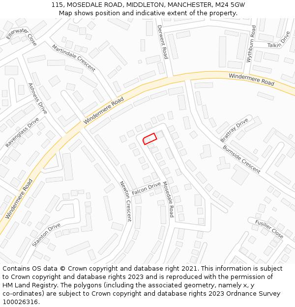 115, MOSEDALE ROAD, MIDDLETON, MANCHESTER, M24 5GW: Location map and indicative extent of plot