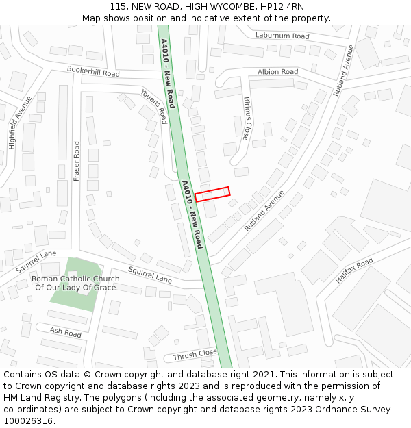 115, NEW ROAD, HIGH WYCOMBE, HP12 4RN: Location map and indicative extent of plot