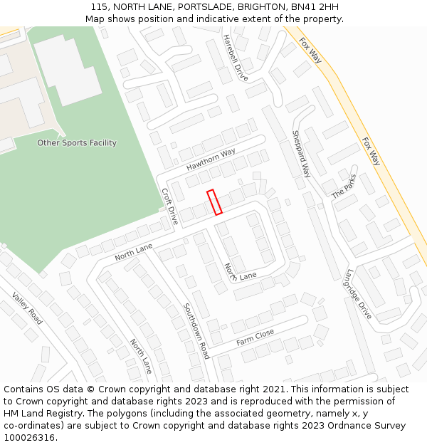 115, NORTH LANE, PORTSLADE, BRIGHTON, BN41 2HH: Location map and indicative extent of plot