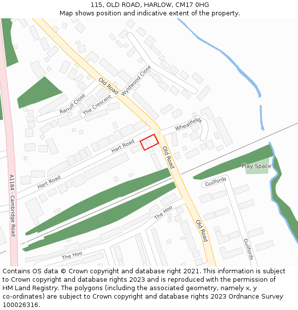 115, OLD ROAD, HARLOW, CM17 0HG: Location map and indicative extent of plot