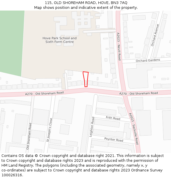 115, OLD SHOREHAM ROAD, HOVE, BN3 7AQ: Location map and indicative extent of plot