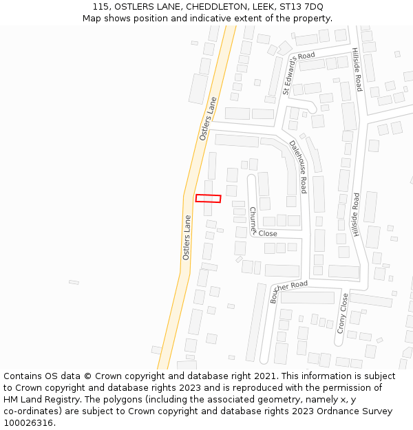 115, OSTLERS LANE, CHEDDLETON, LEEK, ST13 7DQ: Location map and indicative extent of plot