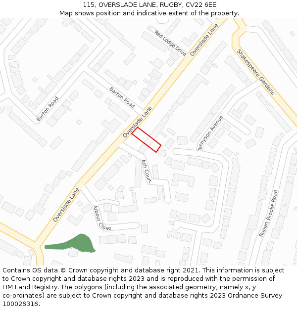 115, OVERSLADE LANE, RUGBY, CV22 6EE: Location map and indicative extent of plot