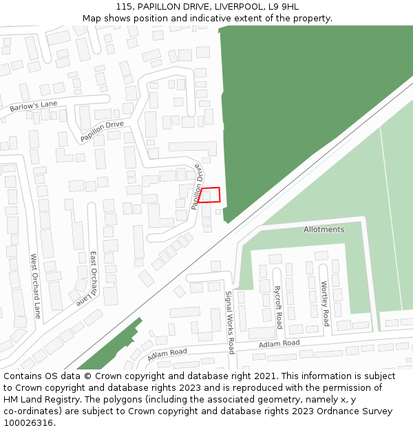 115, PAPILLON DRIVE, LIVERPOOL, L9 9HL: Location map and indicative extent of plot