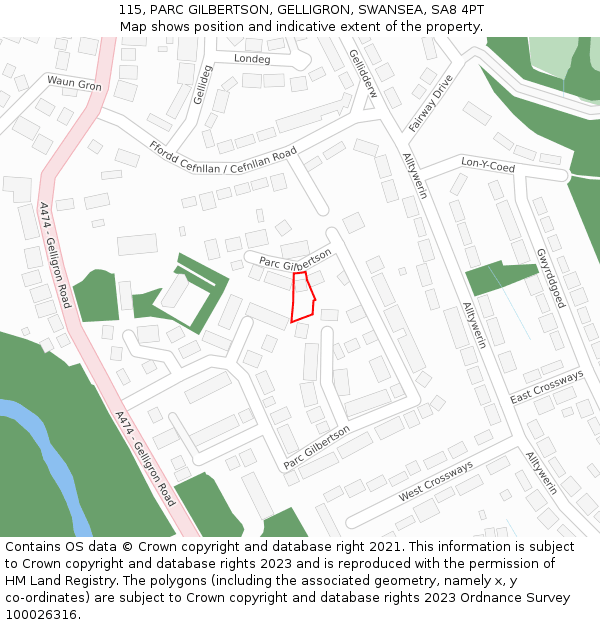 115, PARC GILBERTSON, GELLIGRON, SWANSEA, SA8 4PT: Location map and indicative extent of plot