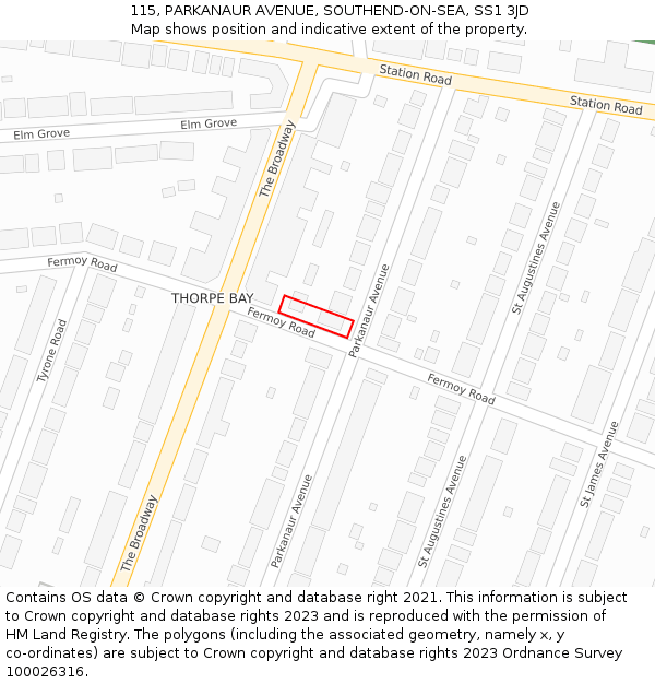 115, PARKANAUR AVENUE, SOUTHEND-ON-SEA, SS1 3JD: Location map and indicative extent of plot