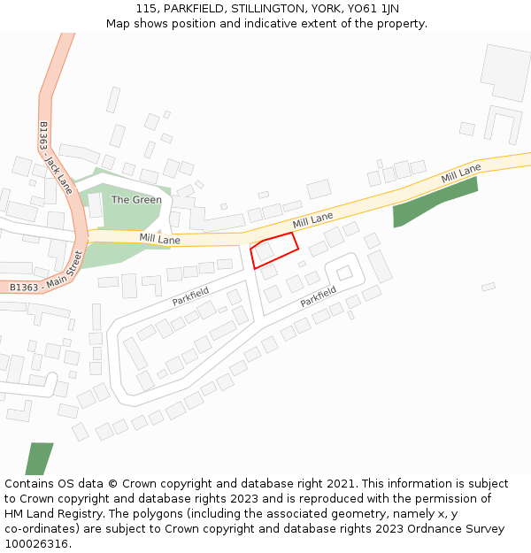 115, PARKFIELD, STILLINGTON, YORK, YO61 1JN: Location map and indicative extent of plot