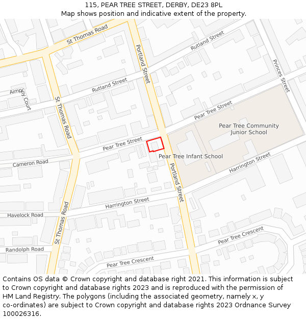 115, PEAR TREE STREET, DERBY, DE23 8PL: Location map and indicative extent of plot