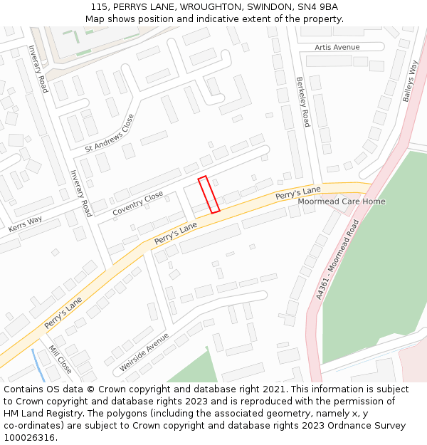 115, PERRYS LANE, WROUGHTON, SWINDON, SN4 9BA: Location map and indicative extent of plot