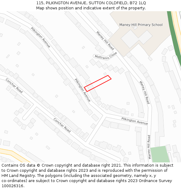 115, PILKINGTON AVENUE, SUTTON COLDFIELD, B72 1LQ: Location map and indicative extent of plot