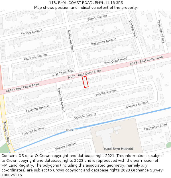 115, RHYL COAST ROAD, RHYL, LL18 3PS: Location map and indicative extent of plot