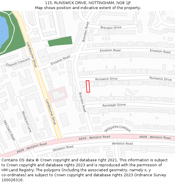115, RUNSWICK DRIVE, NOTTINGHAM, NG8 1JF: Location map and indicative extent of plot