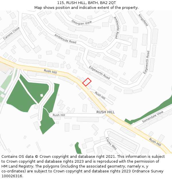 115, RUSH HILL, BATH, BA2 2QT: Location map and indicative extent of plot