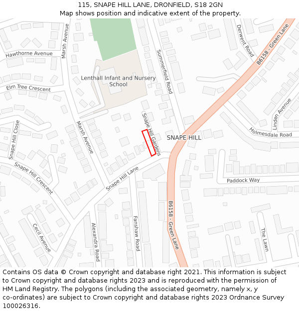 115, SNAPE HILL LANE, DRONFIELD, S18 2GN: Location map and indicative extent of plot