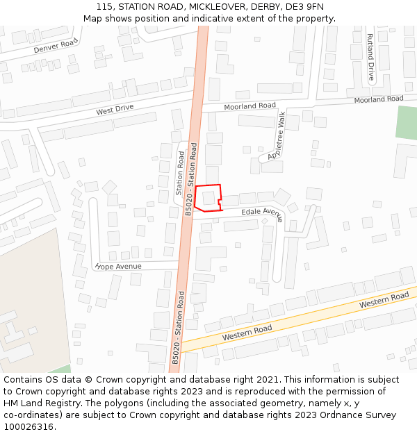 115, STATION ROAD, MICKLEOVER, DERBY, DE3 9FN: Location map and indicative extent of plot