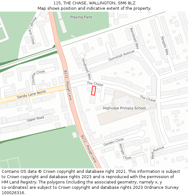 115, THE CHASE, WALLINGTON, SM6 8LZ: Location map and indicative extent of plot