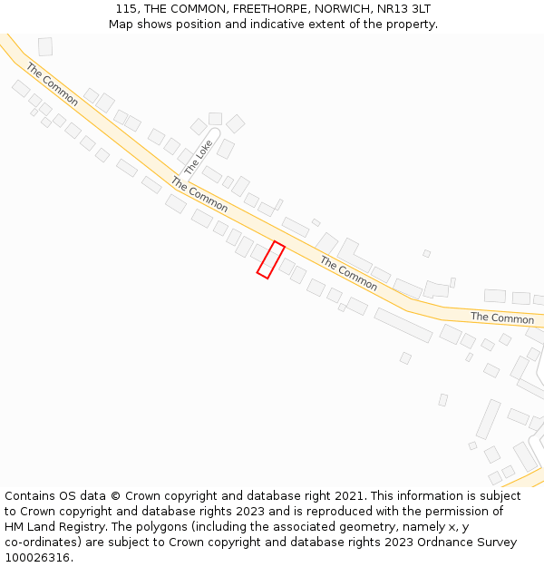 115, THE COMMON, FREETHORPE, NORWICH, NR13 3LT: Location map and indicative extent of plot