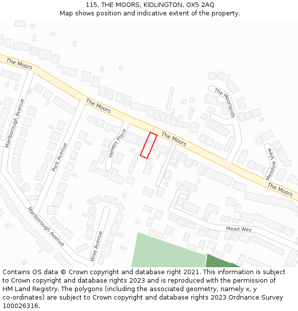 115, THE MOORS, KIDLINGTON, OX5 2AQ: Location map and indicative extent of plot