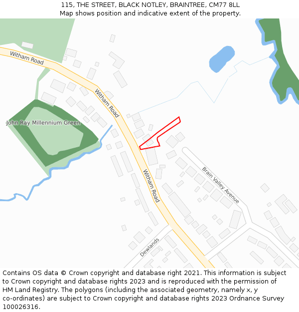 115, THE STREET, BLACK NOTLEY, BRAINTREE, CM77 8LL: Location map and indicative extent of plot