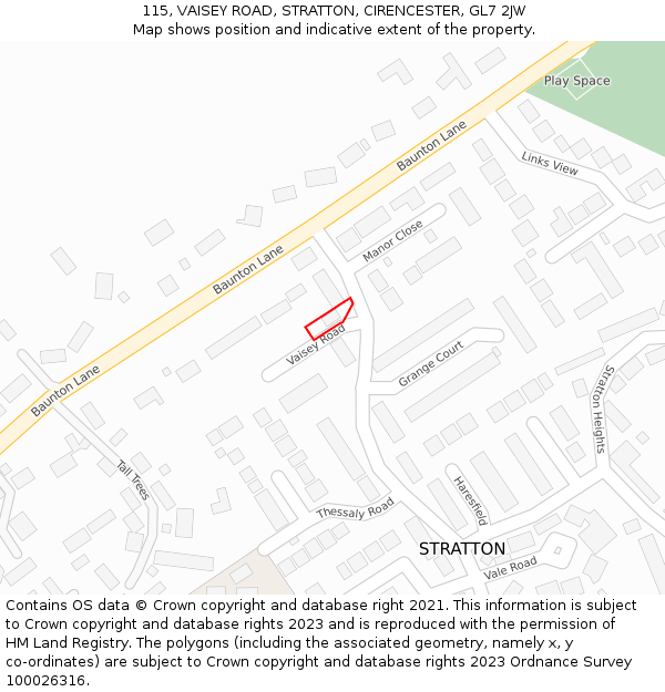 115, VAISEY ROAD, STRATTON, CIRENCESTER, GL7 2JW: Location map and indicative extent of plot