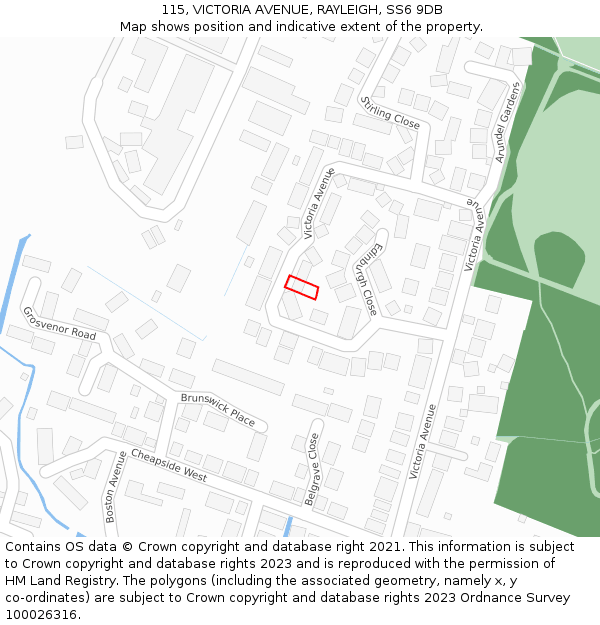 115, VICTORIA AVENUE, RAYLEIGH, SS6 9DB: Location map and indicative extent of plot