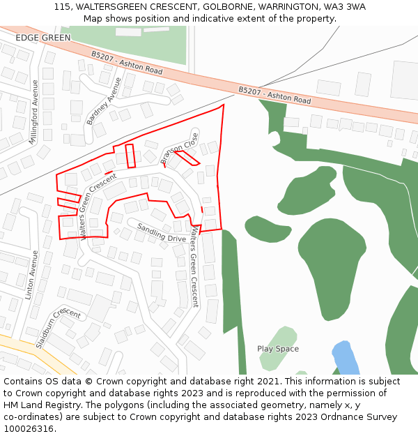 115, WALTERSGREEN CRESCENT, GOLBORNE, WARRINGTON, WA3 3WA: Location map and indicative extent of plot