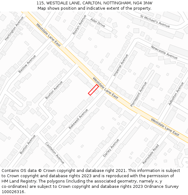 115, WESTDALE LANE, CARLTON, NOTTINGHAM, NG4 3NW: Location map and indicative extent of plot
