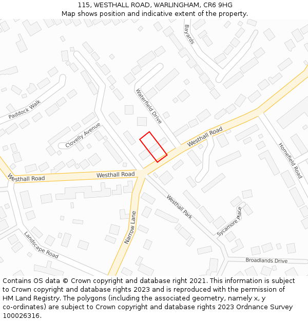 115, WESTHALL ROAD, WARLINGHAM, CR6 9HG: Location map and indicative extent of plot