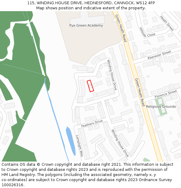 115, WINDING HOUSE DRIVE, HEDNESFORD, CANNOCK, WS12 4FP: Location map and indicative extent of plot