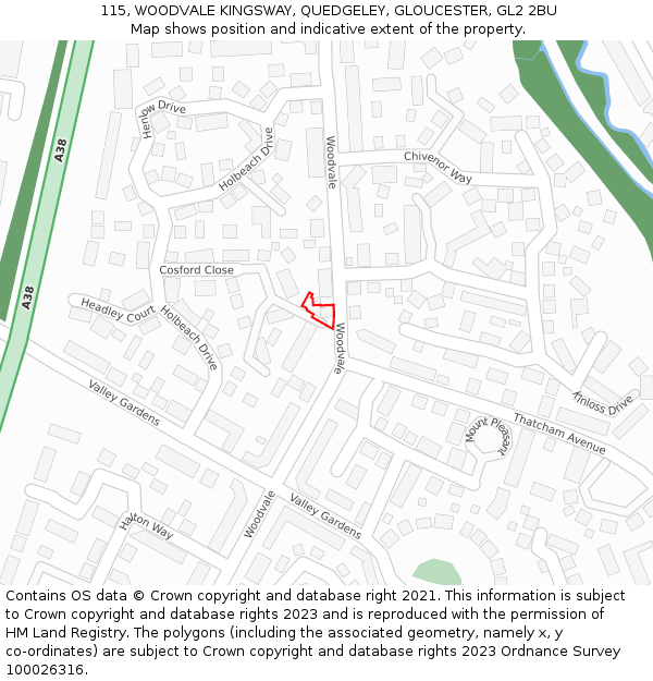 115, WOODVALE KINGSWAY, QUEDGELEY, GLOUCESTER, GL2 2BU: Location map and indicative extent of plot