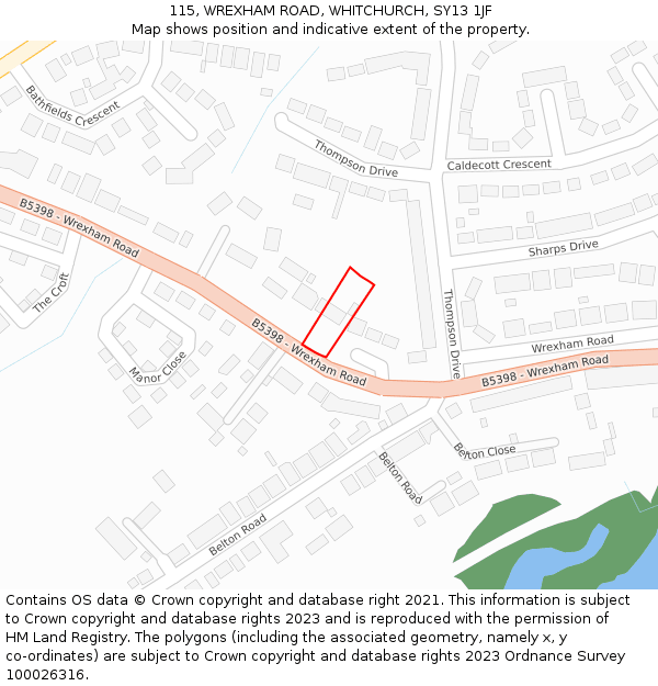 115, WREXHAM ROAD, WHITCHURCH, SY13 1JF: Location map and indicative extent of plot