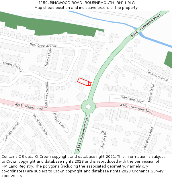 1150, RINGWOOD ROAD, BOURNEMOUTH, BH11 9LG: Location map and indicative extent of plot