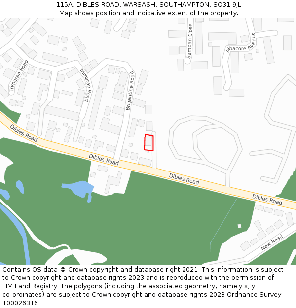 115A, DIBLES ROAD, WARSASH, SOUTHAMPTON, SO31 9JL: Location map and indicative extent of plot