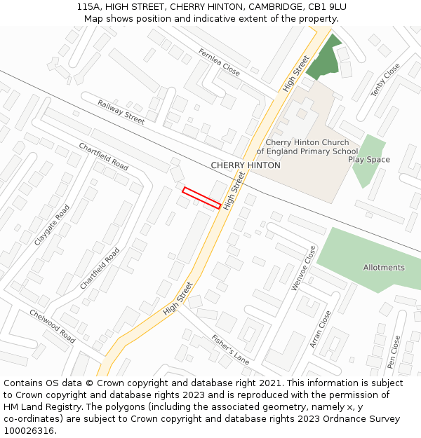 115A, HIGH STREET, CHERRY HINTON, CAMBRIDGE, CB1 9LU: Location map and indicative extent of plot