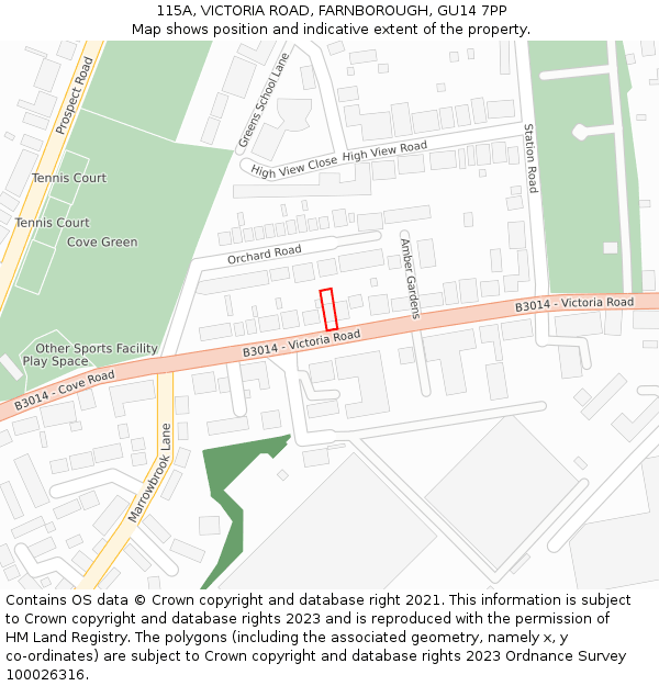 115A, VICTORIA ROAD, FARNBOROUGH, GU14 7PP: Location map and indicative extent of plot
