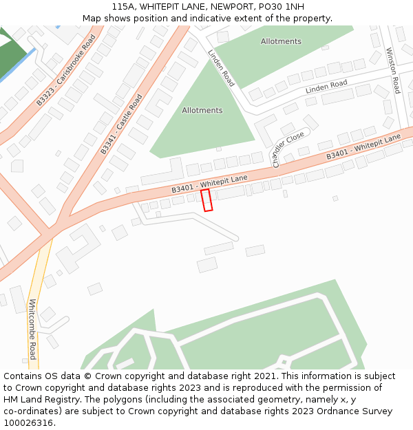 115A, WHITEPIT LANE, NEWPORT, PO30 1NH: Location map and indicative extent of plot