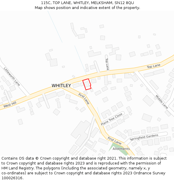 115C, TOP LANE, WHITLEY, MELKSHAM, SN12 8QU: Location map and indicative extent of plot