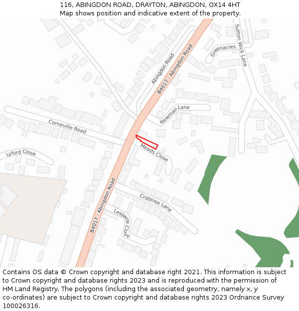 116, ABINGDON ROAD, DRAYTON, ABINGDON, OX14 4HT: Location map and indicative extent of plot